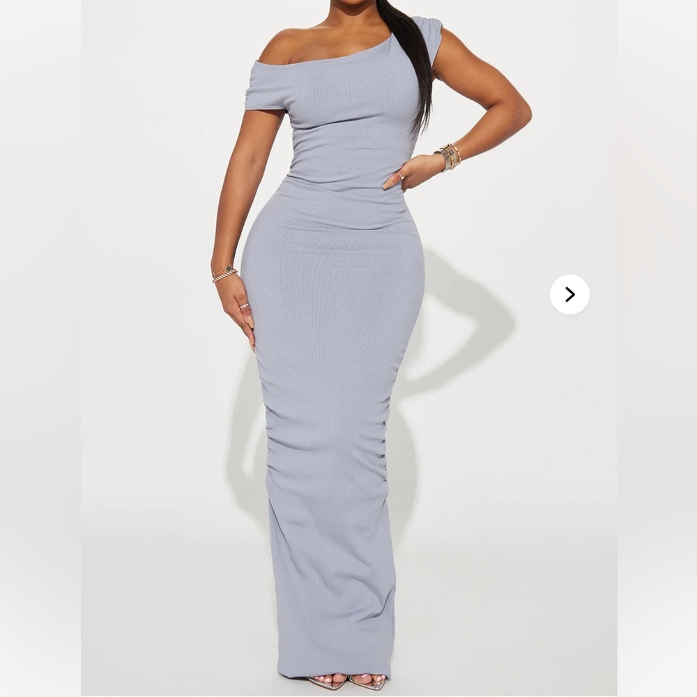 Fashion Nova Light Gray Off Shoulder Dress